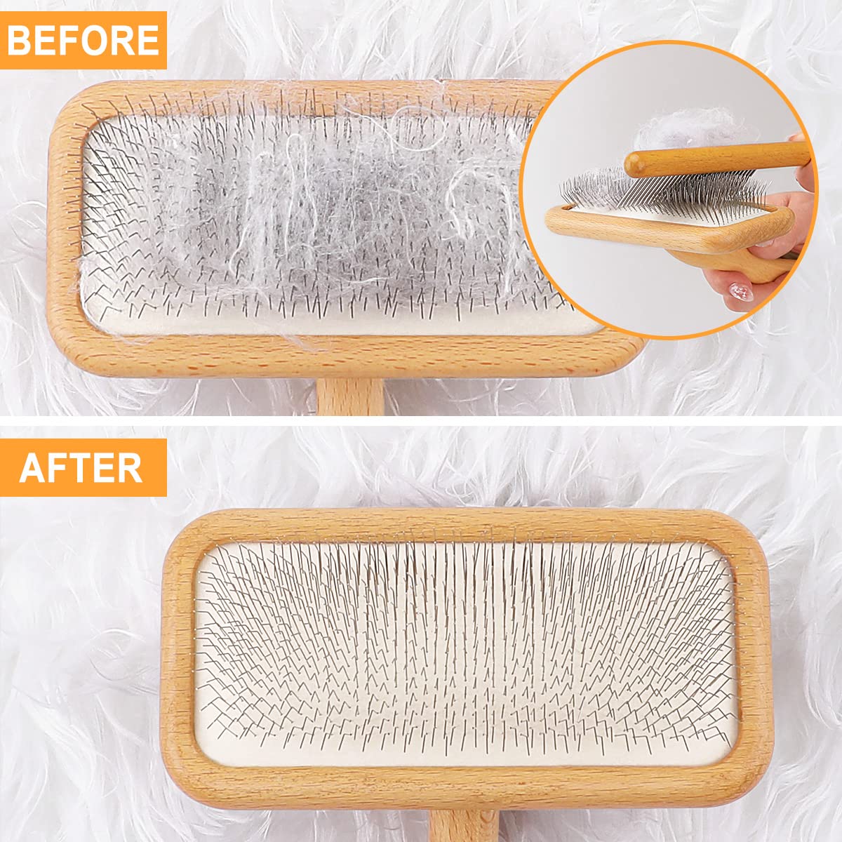 Carpet Rake Sheepskin Wool Brush and Sheepskin Brush Cleaner Comb, More Suitable for Pile Carpets/Rugs, for Carding Fur, Restore Carpets Softness and Texture (Wood, 2PCS(Big+ Small)