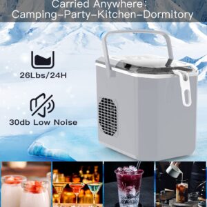 Joy Pebble Ice Makers Countertop, Portable Ice Maker Machine with Ice Scoop and Basket, 25lbs/24Hrs, 6 Mins/9 Pcs Bullet Ice,2 Ice Sizes(S/L), Handheld Ice Maker for Kitchen/Home/Party