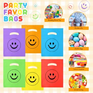 Geyee 300 Pieces Smile Face Gift Bags 6" x 8" Plastic Party Favors Bags Christmas Party Goodie Bags Treat Bags Bulk with Handle for Kids Birthday Party Classroom School Supplies(Multicolor)