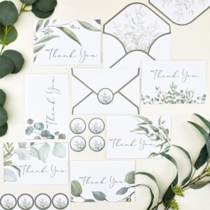 Crisky 50 Pack Greenery Thank You Greeting Cards with Envelopes & Stickers.6 Design Watercolor Greenery Greeting Cards Perfect for: Wedding/BabyShower/Birthday/Graduation. 4x6 Folded, Tented, Bulk