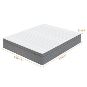 PurrJoys Full Mattress, 12 Inch Cooling-Gel Memory Foam and Pocket Spring Hybrid Mattress, Full Size Mattress in a Box, CertiPUR-US Certified, Medium Firm, Double Mattress