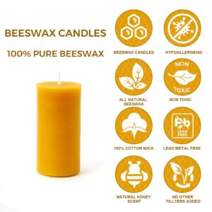 olorvela Beeswax Pillar Candles Set of 2 - Beeswax Candles Clearance Bees Wax Candles for Home Pillar Candles 3x6 inch 100% Pure Wax Candles