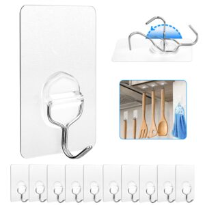 adhesive hooks wall hooks strong adhesive hooks 13lbs seamless clear transparent hooks for towel loofah bathrobe coats ceiling hanger, clearly waterproof hooks, 10 pack. (2.36 * 3.15inch)