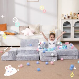 LOAOL Kids Couch Toddler Couch, Glow in The Dark Kids Play Couch, Foam Climbing Playset Imaginative Furniture for Creative Children, Convertible Glow Kids Sofa Colorful Stars for Playroom Bedroom