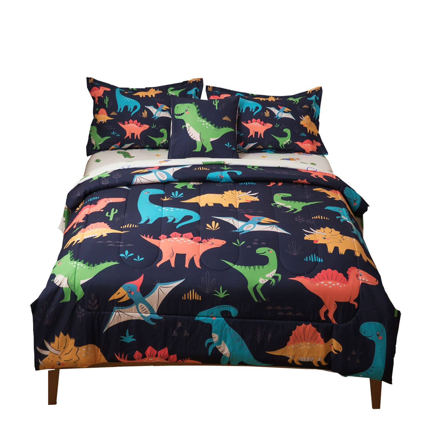 lishjekee Dinosaur Comforter Set Twin for Boys 6Pieces Dinosaur Bed in A Bag for Kids Jungle Dino Bedding Set Navy Blue T-Rex Dinosaur Comforter and Sheets Set Dino Bed Sets Home Decor