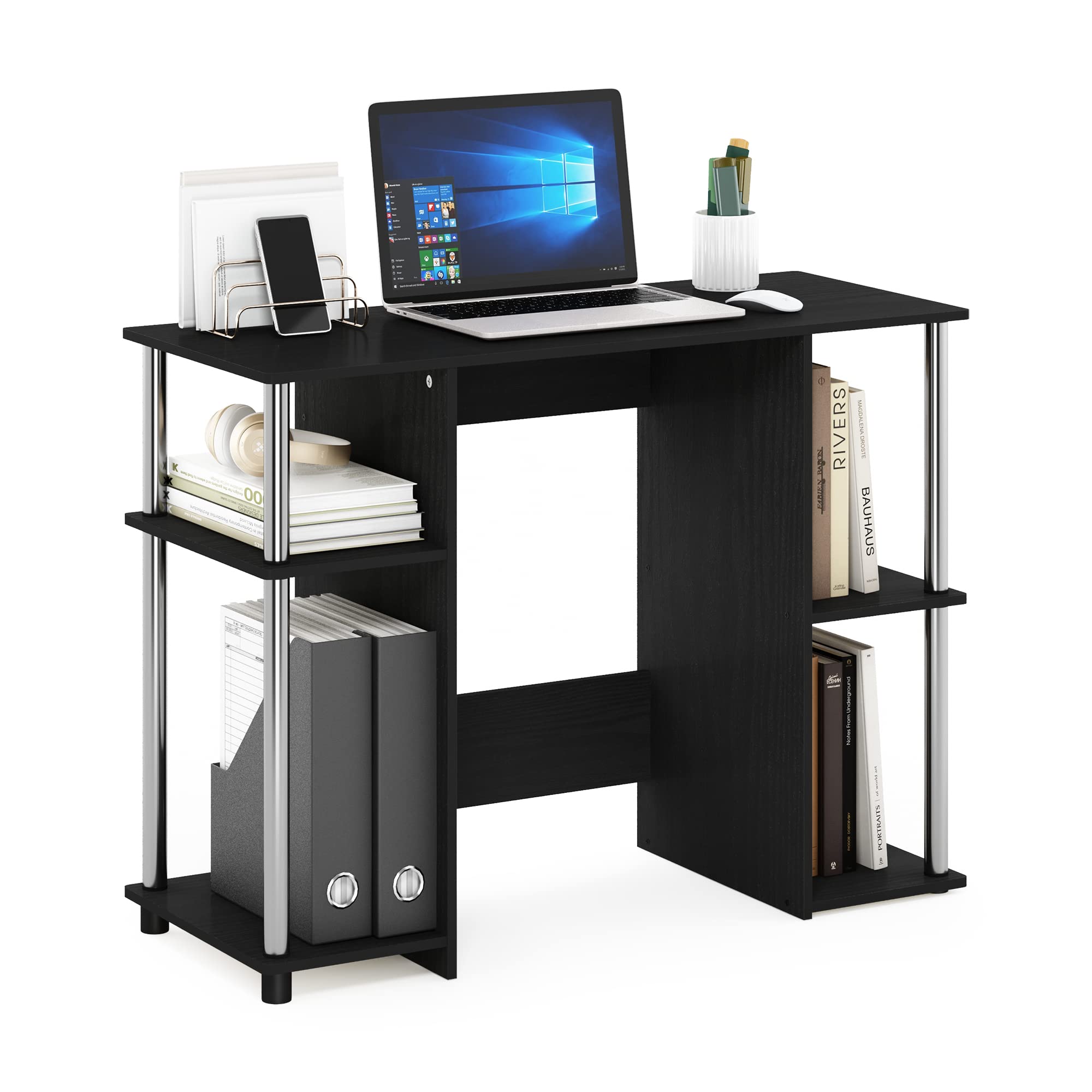 Furinno Jaya Computer Study Desk, Americano/Stainless Steel