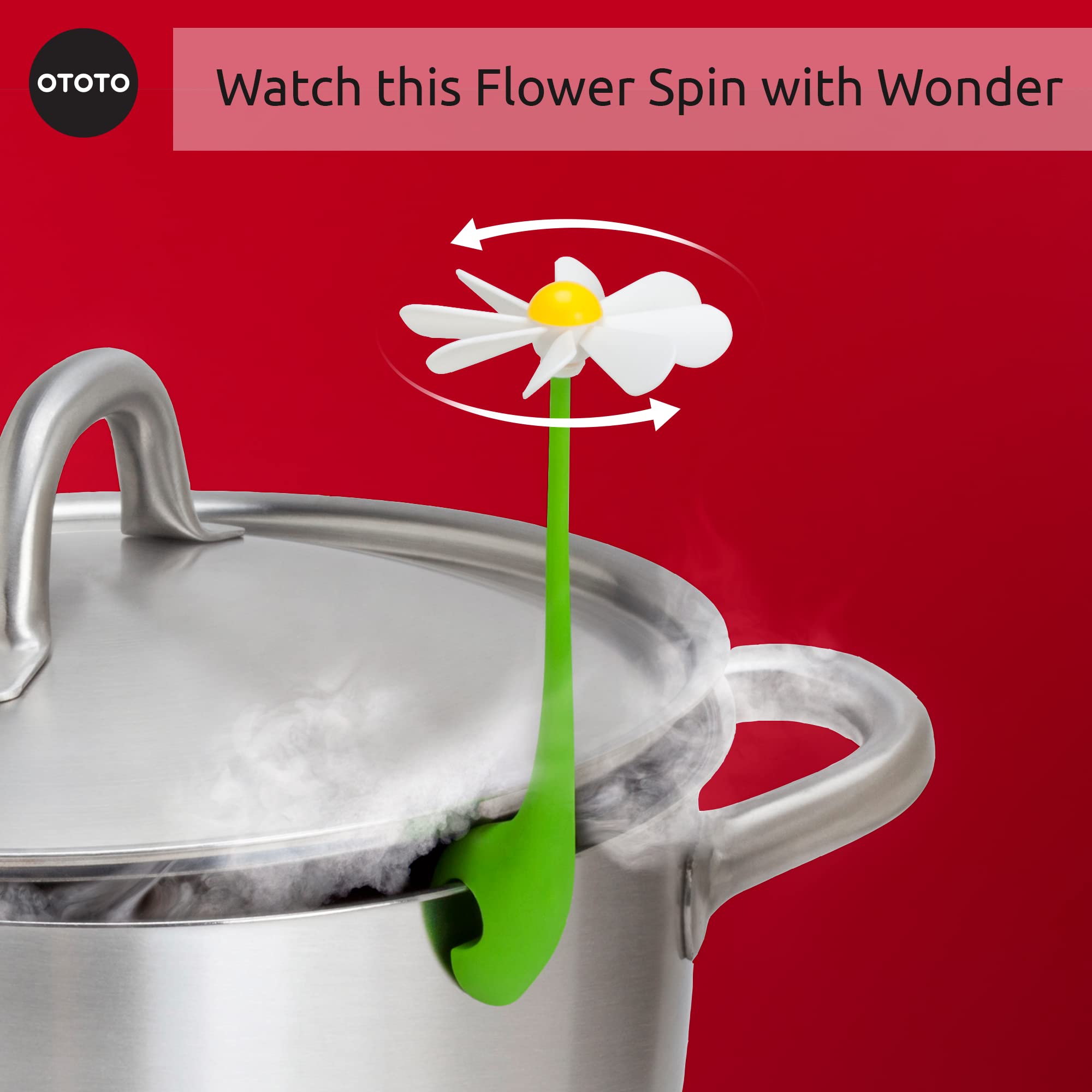 NEW!!! Flower Power Steam Releaser By OTOTO - Fun Kitchen Gadgets - Spinning Flower Lid Holder On Pot & Lid Lifter - Cool Kitchen Gadgets - Cute Gifts for Women, Ototo Kitchen Accessories Gadgets