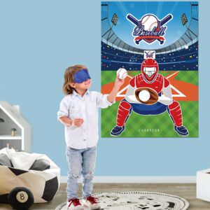 JOARHONAL Pin The Baseball on The Glove - Baseball Party Games for Kids 20" x 28" Baseball Game Poster with 24 Reusable Stickers Sport Themed Birthday Party Favor Sets