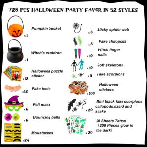 Outus 728 Pcs Halloween Novelty Toys Assortment Halloween Party Favors Mini Trick or Treating Toys Pumpkin Goodie Bag Filler for Halloween Kids School Classroom Reward Prizes Supplies, 52 Styles