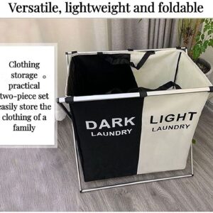 Large Laundry Basket, 2/3 Section Foldable Dirty Clothes Hamper for Laundry, Tall Divided Laundry Sorter with Removable Bag, Modern Collapsible Waterproof Laundry Hamper for Home (Black White)