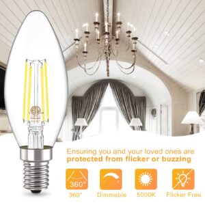 Volxon E12 Candelabra Bulb 60 Watt Equivalent, B11 C35 Dimmable Led Chandelier Light Bulbs, Bright E12 Led Bulb Daylight White 5000k 550 LM, Clear Glass, for Chandeliers, Ceiling Fan, 5 Pack