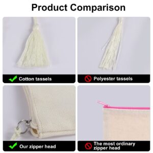 Cawvox Blank Makeup Bags, 6 PCS Blank DIY Craft Canvas Pencil Pouch Bulk Sublimation Cosmetic Bag Multi-Purpose Travel Toiletry Tassel Zipper Bags (Beige 8.5 × 5.1 Inch)