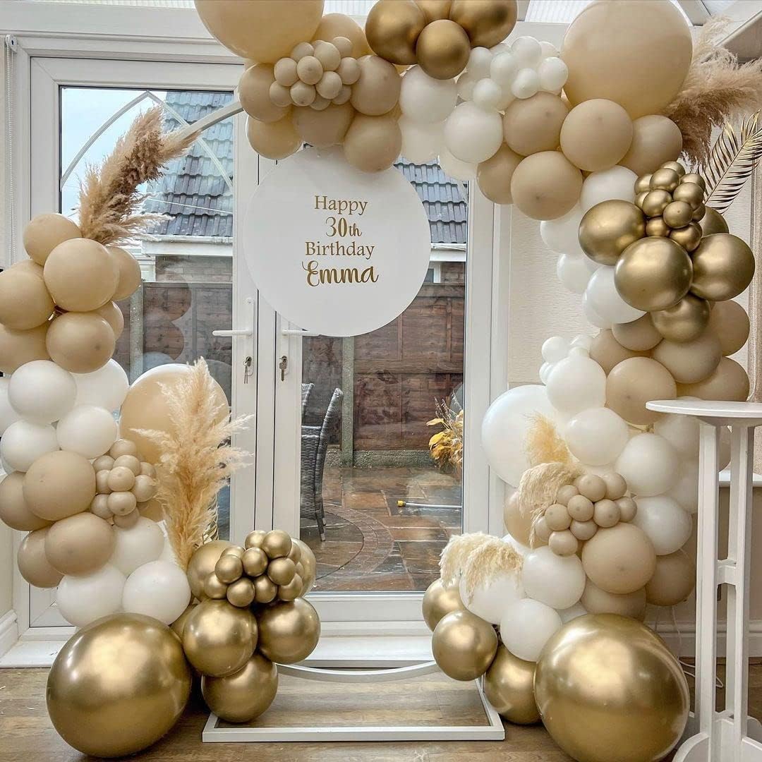 White Sand Gold Balloons Garland Arch Kit Gold White Nude Balloons with Metallic Chrome Gold Latex Balloons for Wedding Baby Bridal Shower Engagement Anniversary Birthday Decorations