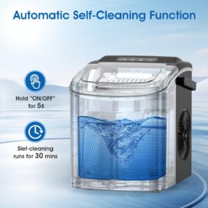 Joy Pebble Ice Maker Countertop with Handle, Self-Cleaning Portable Ice Machine with Basket and Scoop, 26Lbs/24H, 9 Cubes Ready in 6-8 Mins, for Home/Office/Kitchen, Stainless Steel