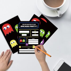 QOFO Arcade Game Party Invite Cards-Set of 20 With Envelopes,Game Themed Birthday Party,Birthdays Party Decorations And Supplies-YQC07