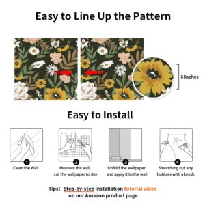 Cismmy Large Floral Peel and Stick Wallpaper Boho Removable Wallpaper for Bedroom Bathroom Easy Peel Off Wallpaper Stick on Wallpaper Vintage Renter Friendly Wall Paper 118" X 17.7"