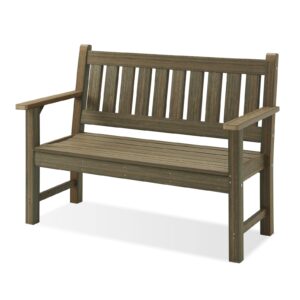 acuel outdoor bench, 3-person garden bench, poly lumber patio bench for outdoors, porch, and park (light brown)