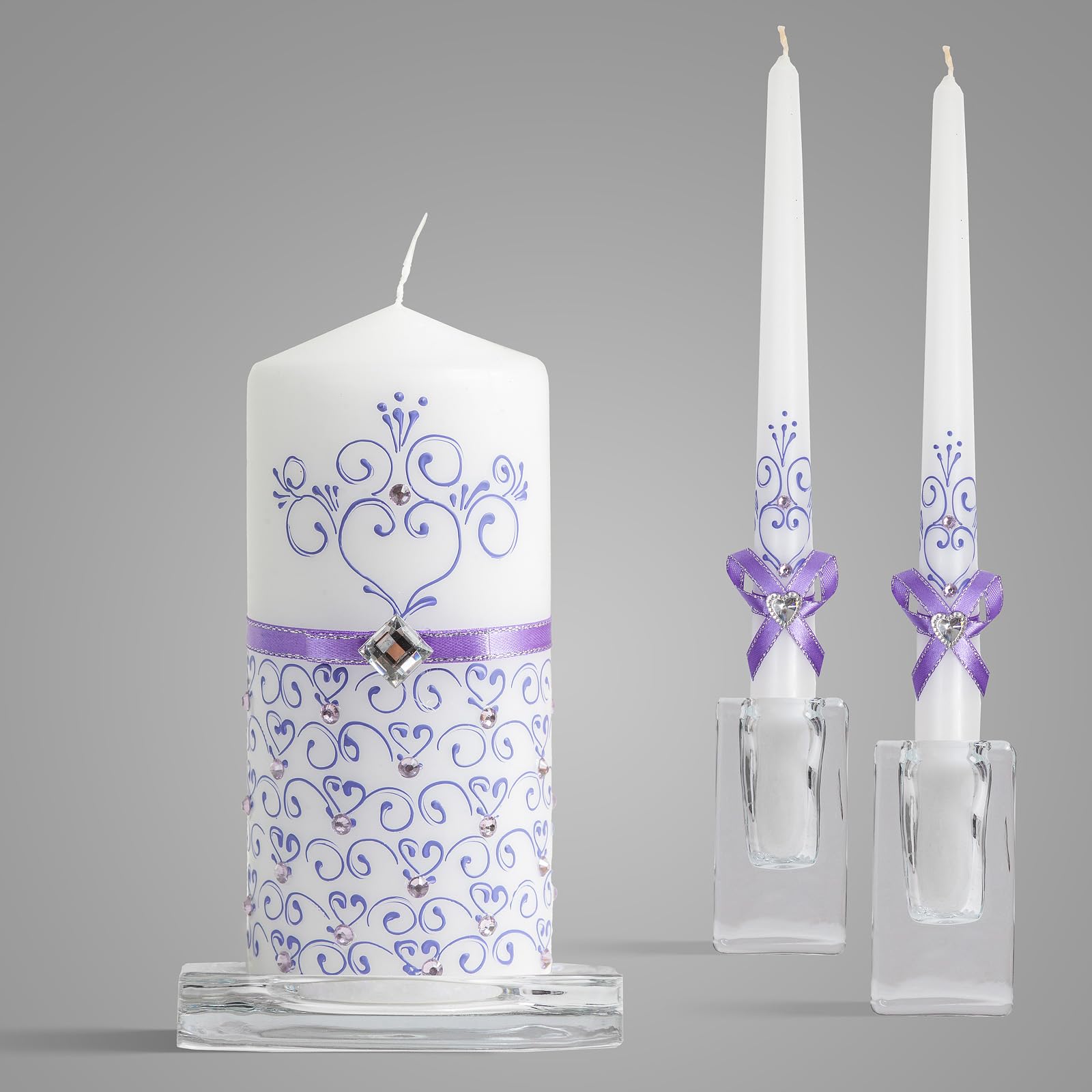 Wedding Candles for Ceremony Set Violet - Unity Candles Set of 3 Ceremonial Candles - 6" Pillar & 2 10" Tapers Wedding Candles velas matrimoniales