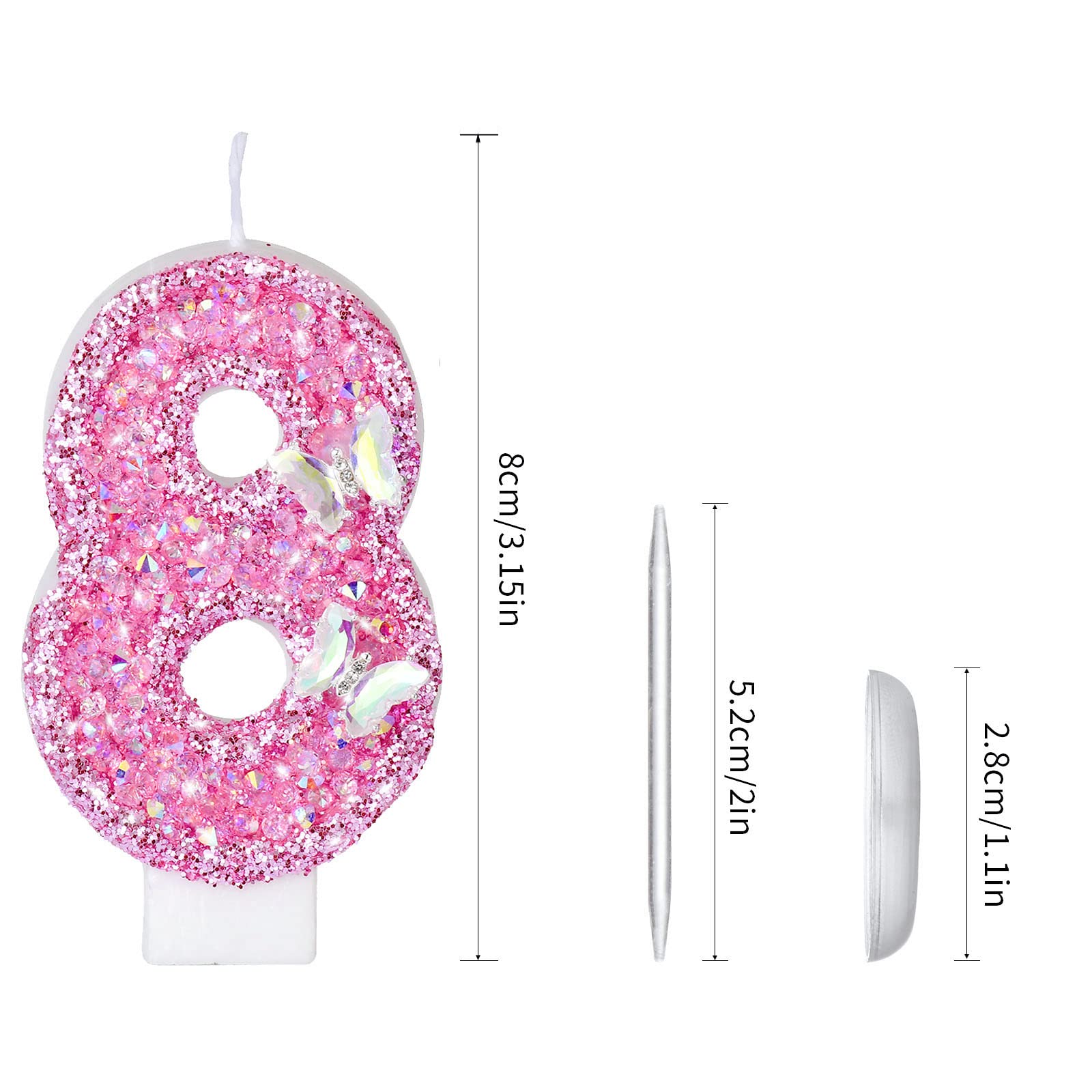 Saododku Birthday Candles, Number Candles for Birthday Cakes with Butterfly, Pink Birthday Candles Sparklers, 3.2" Cake Candles for Cake Topper Decoration, Party/Festival Celebration(Number 5)