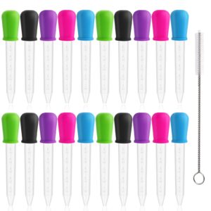 mozeat lens 20pcs liquid droppers silicone 5ml with a clean brush plastic pipettes eye dropper with bulb tip for candy mold,candy molds gelatin maker,industrial science and crafts projects