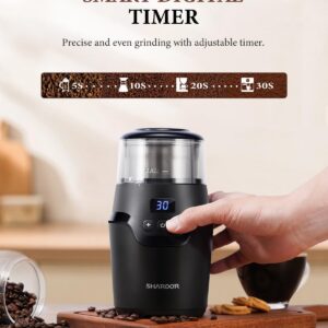 SHARDOR Adjustable Coffee Grinder Electric, Super Silent Electric Coffee Bean Grinder with Time-Memory Adjustment and Multi-Functional Stainless Steel Cup for Spices, Herbs, and Nuts Grinding, Gray