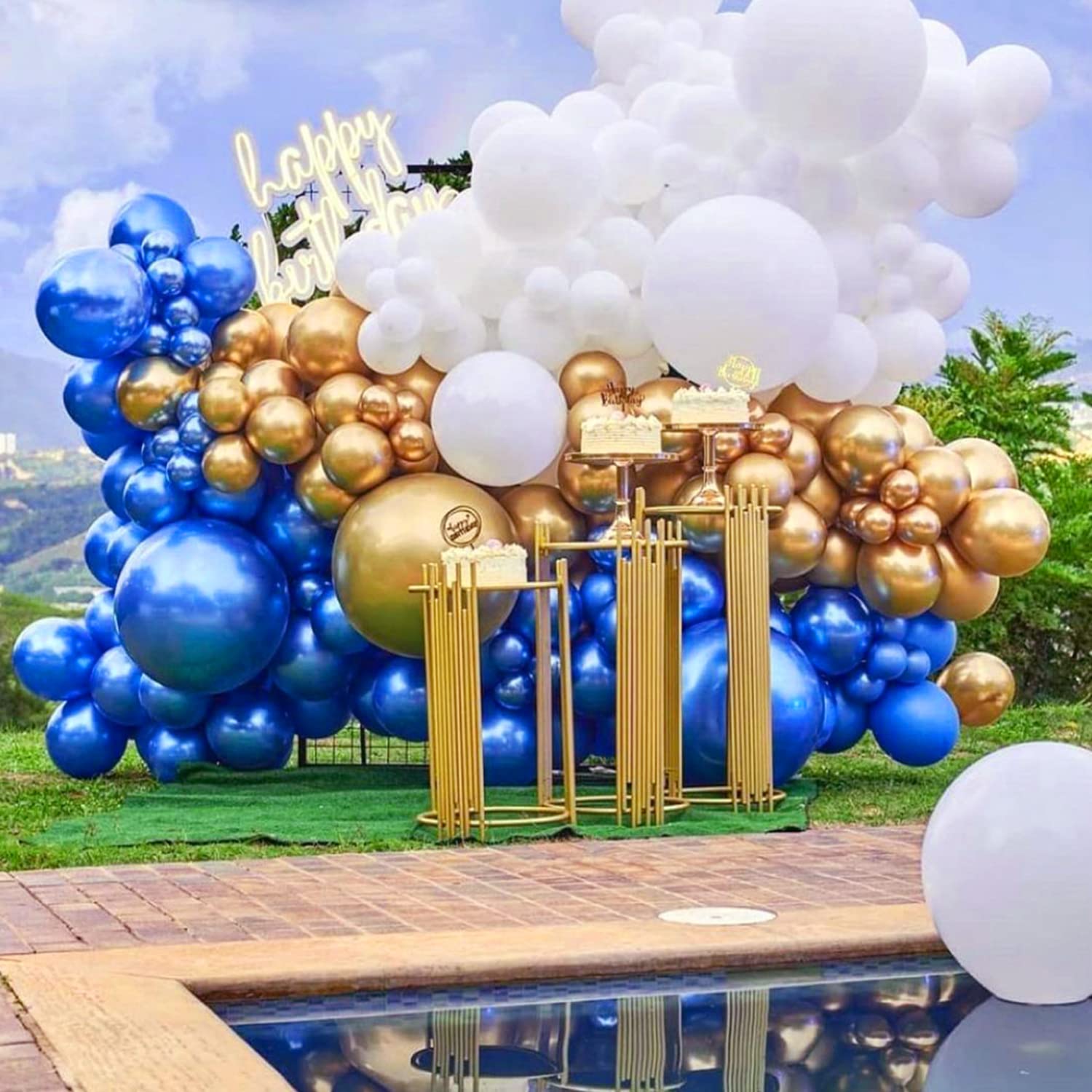 Blue Metallic Balloons Garland Kit 130 Pcs Chrome Balloons Different Sizes 18/12/10/5 Inch Confetti Balloons Blue Party Balloon for Boys Baby Shower Christening Birthday Graduation Christmas