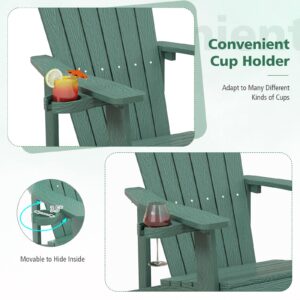 Tangkula Oversized Adirondack Chair, Patio Lounge Chairs w/Adjustable Cup Holder, HIPS Armchairs Slatted Chair, Outdoor Weather Resistant Fire Pit Chair for Deck Backyard Garden Porch (2, Green)