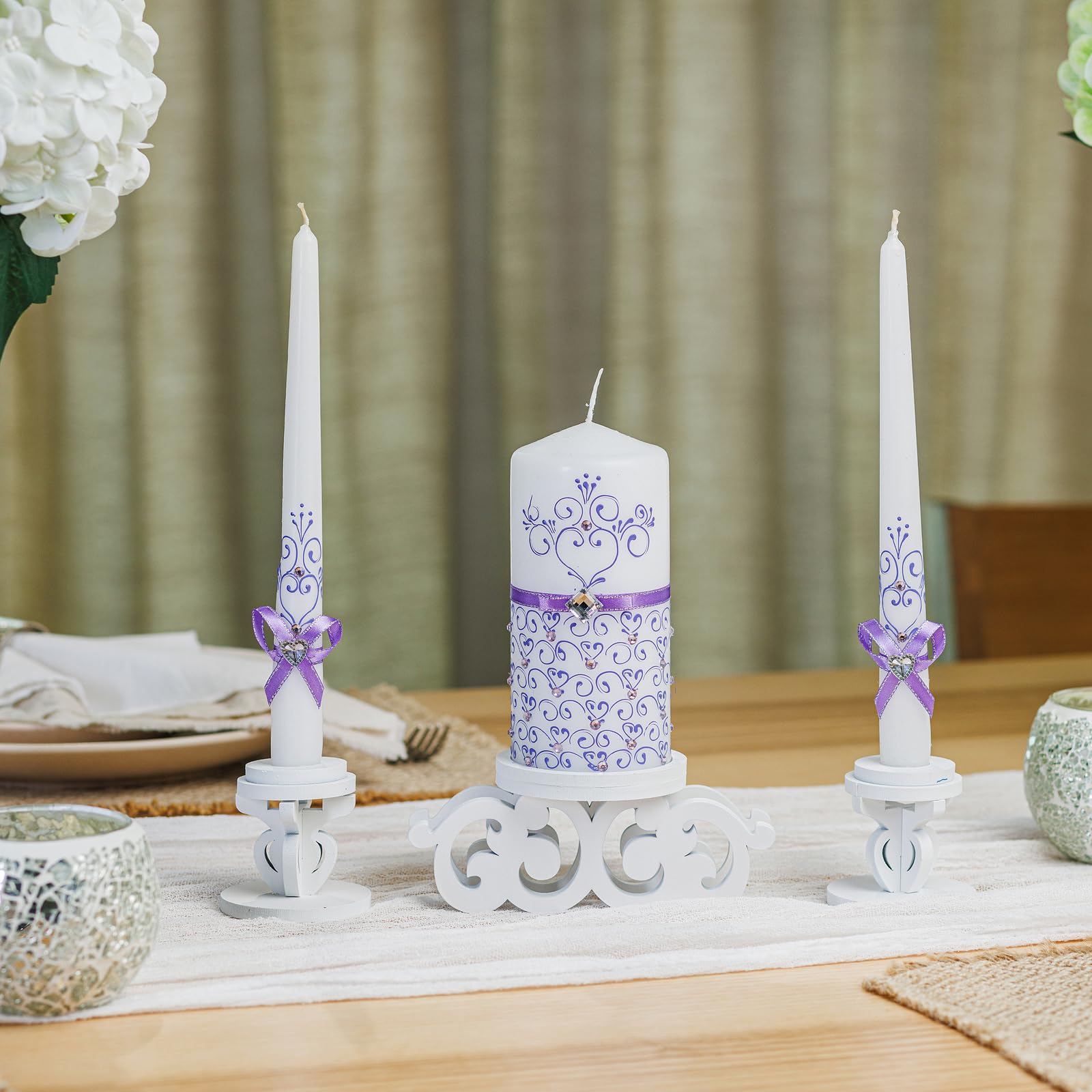 Wedding Candles for Ceremony Set Violet - Unity Candles Set of 3 Ceremonial Candles - 6" Pillar & 2 10" Tapers Wedding Candles velas matrimoniales