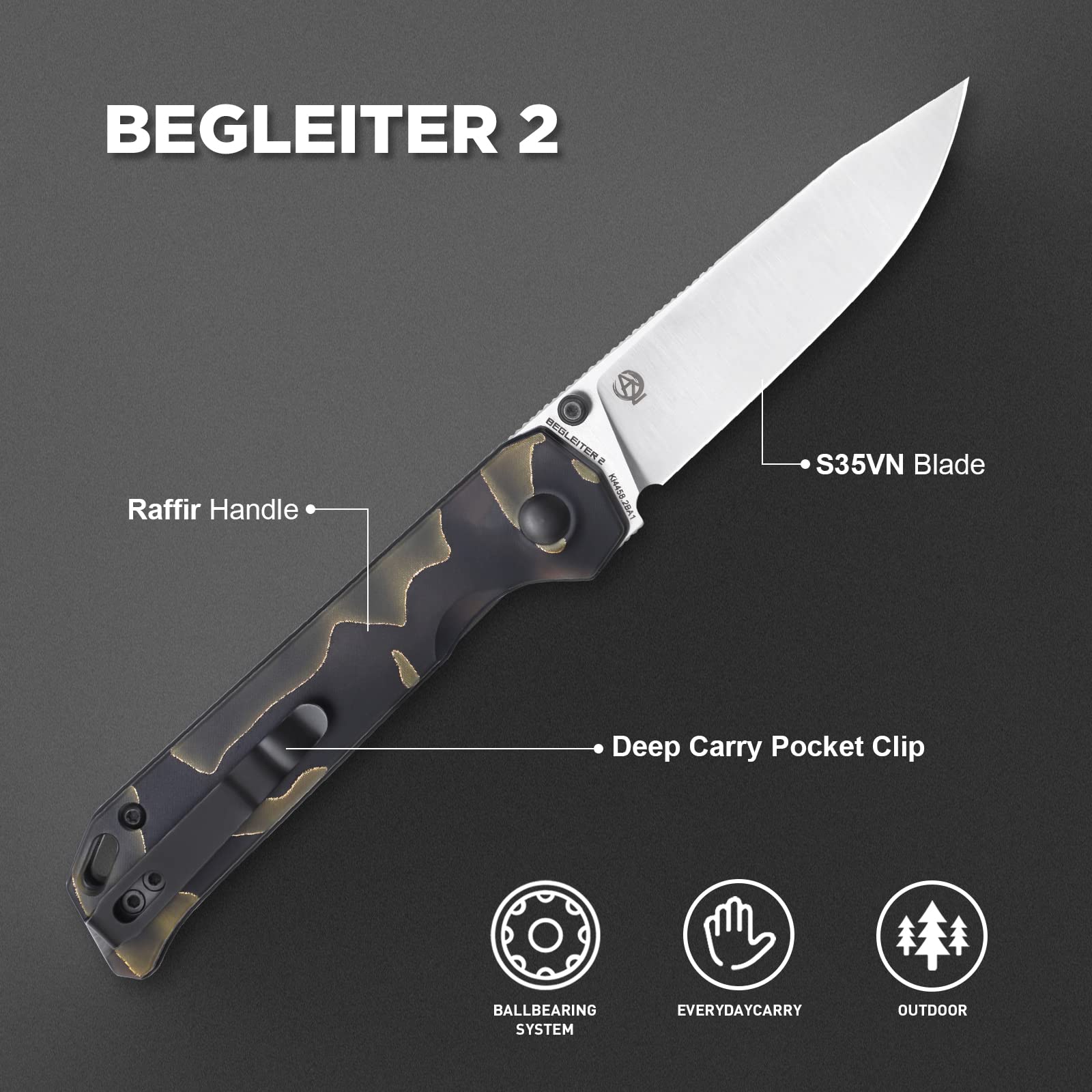 Kizer Begleiter 2 Pocket Knife 3.39 Inches S35VN Steel Blade Folding EDC Knife Raffir Handle Ki4458.2BA1