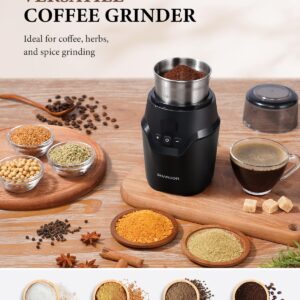 SHARDOR Adjustable Coffee Grinder Electric, Super Silent Electric Coffee Bean Grinder with Time-Memory Adjustment and Multi-Functional Stainless Steel Cup for Spices, Herbs, and Nuts Grinding, Gray