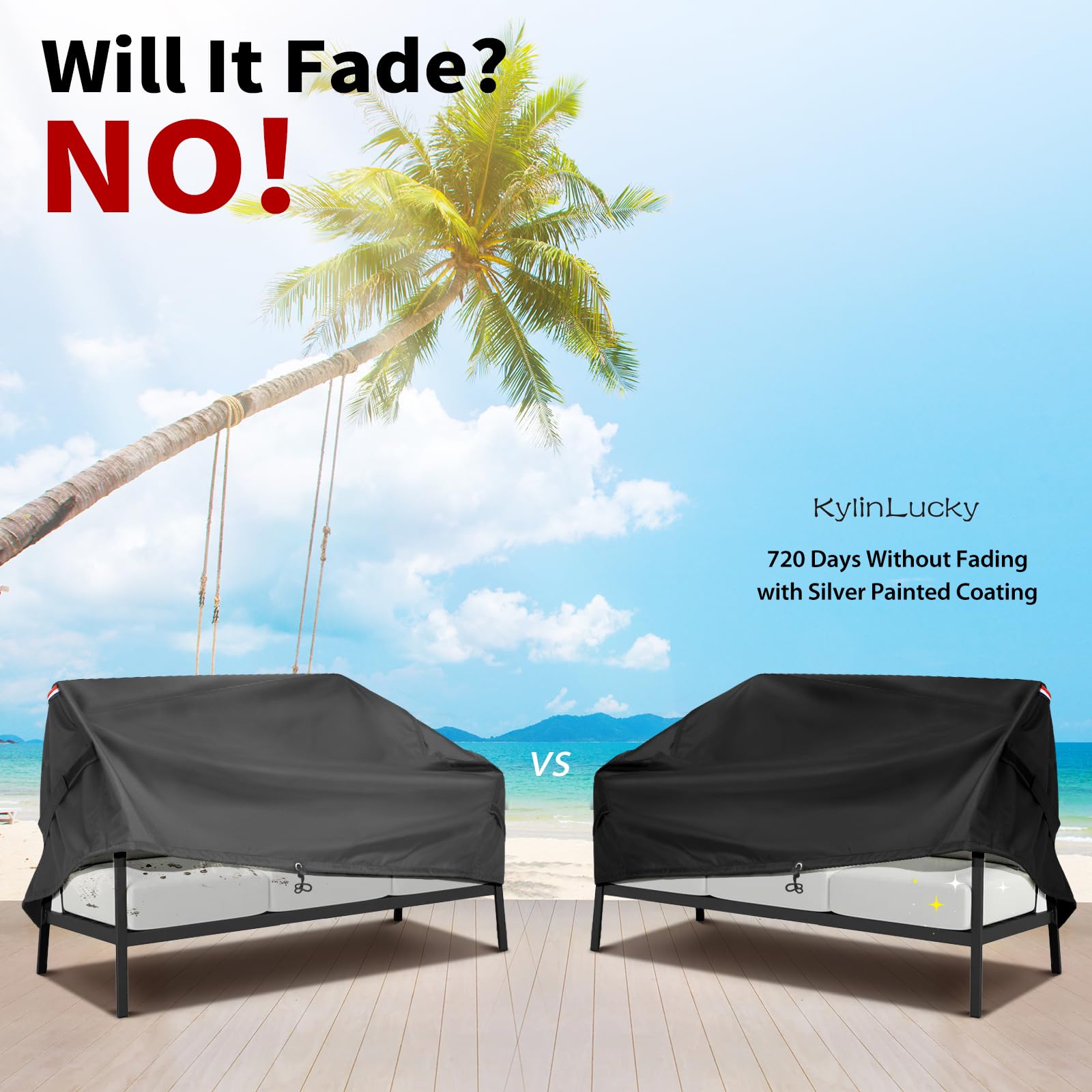 KylinLucky Waterproof Patio Loveseat Covers 52W x 35D x 35H inches,2-Seater Heavy Duty Outdoor Furniture Sofa Covers Black