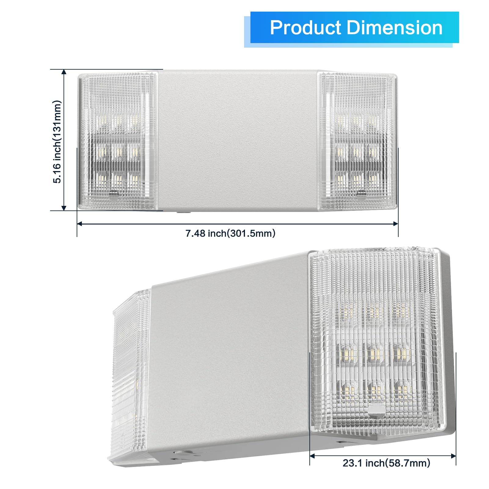 Spectsun 1 Packs Hardwired Emergency Exit Light Fixtures for Business, with Battery Backup, Two Head Adjustable LED Emergency Lighting, UL 924 Certified，AC 120/277V.