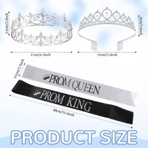 Lyrow 4 Pcs Prom King and Queen Crown Set with Sashes and Tiara Prom Sashes for Graduation Halloween Costume(Silver, Silver)