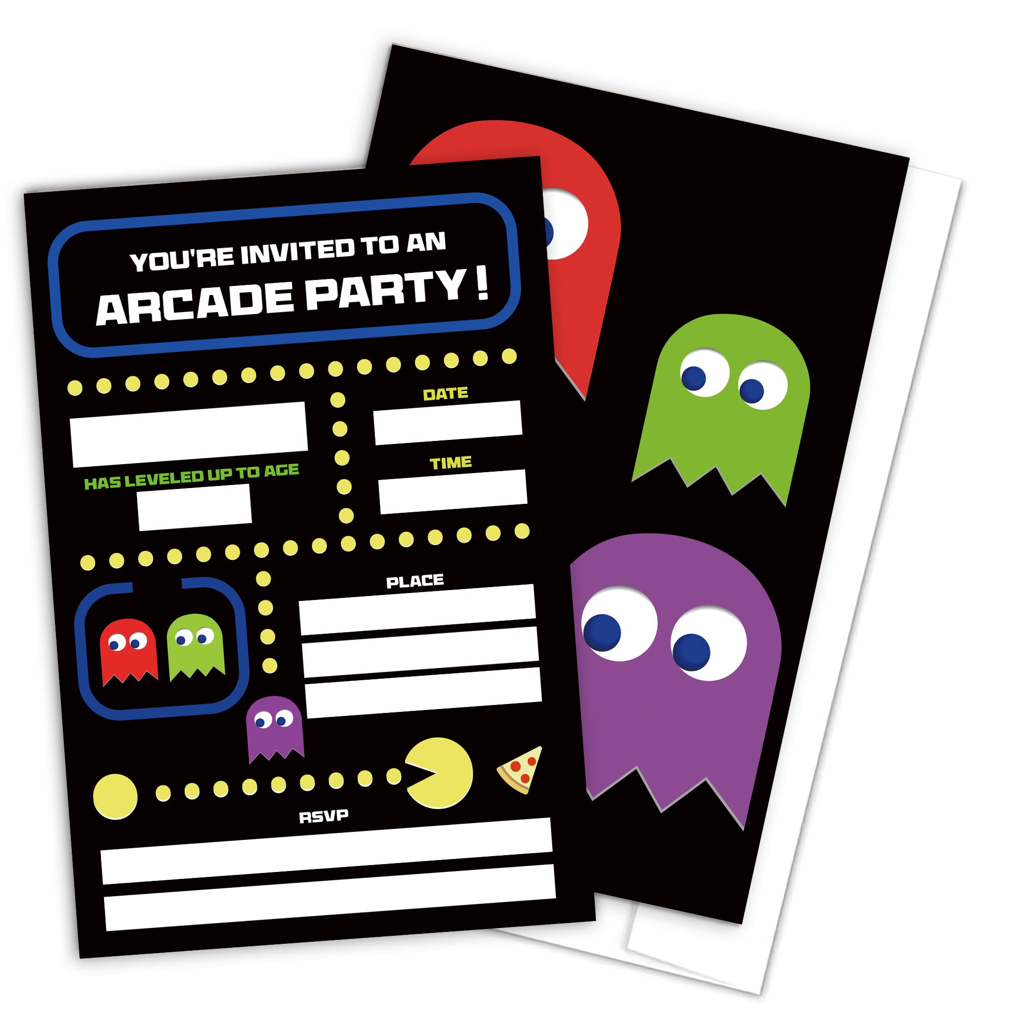 QOFO Arcade Game Party Invite Cards-Set of 20 With Envelopes,Game Themed Birthday Party,Birthdays Party Decorations And Supplies-YQC07