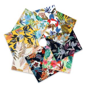 hawaiian tropical fabric 8 pieces summer floral leaf pattern printed fabric, 15.7 x 19.7 inch jungle palm hawaii quilting patchwork holiday fabric bundles for diy crafts sewing decor making supplies