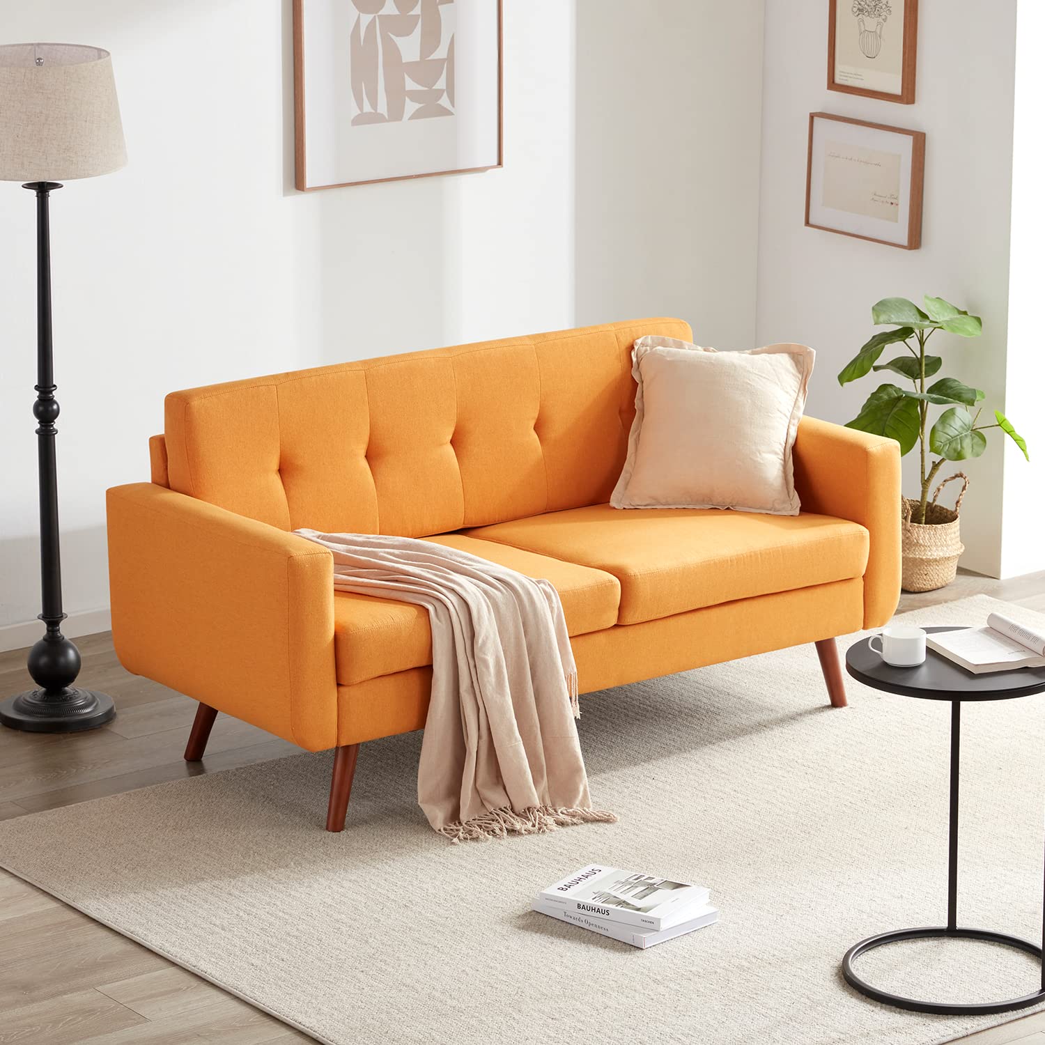 DIFY 65" W Linen loveseat Sofa, Easy to Assemble, Modern Furniture with Thickened Cushion, Perfect Couch for Living Room, Office, Bedroom (Orange)