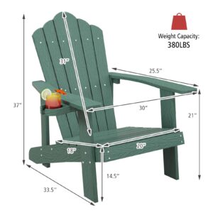 Tangkula Oversized Adirondack Chair, Patio Lounge Chairs w/Adjustable Cup Holder, HIPS Armchairs Slatted Chair, Outdoor Weather Resistant Fire Pit Chair for Deck Backyard Garden Porch (2, Green)