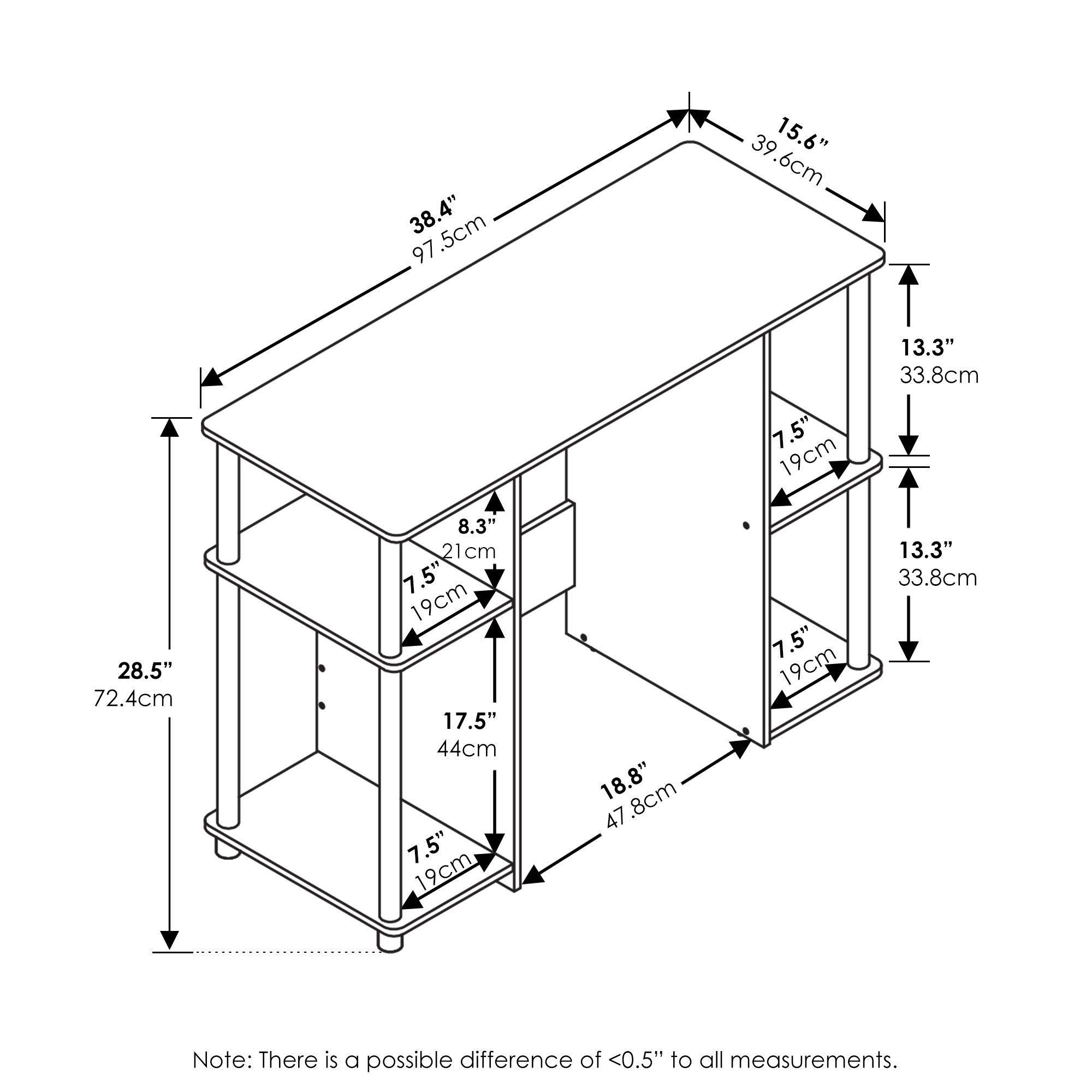 Furinno Jaya Computer Study Desk, Americano/Stainless Steel