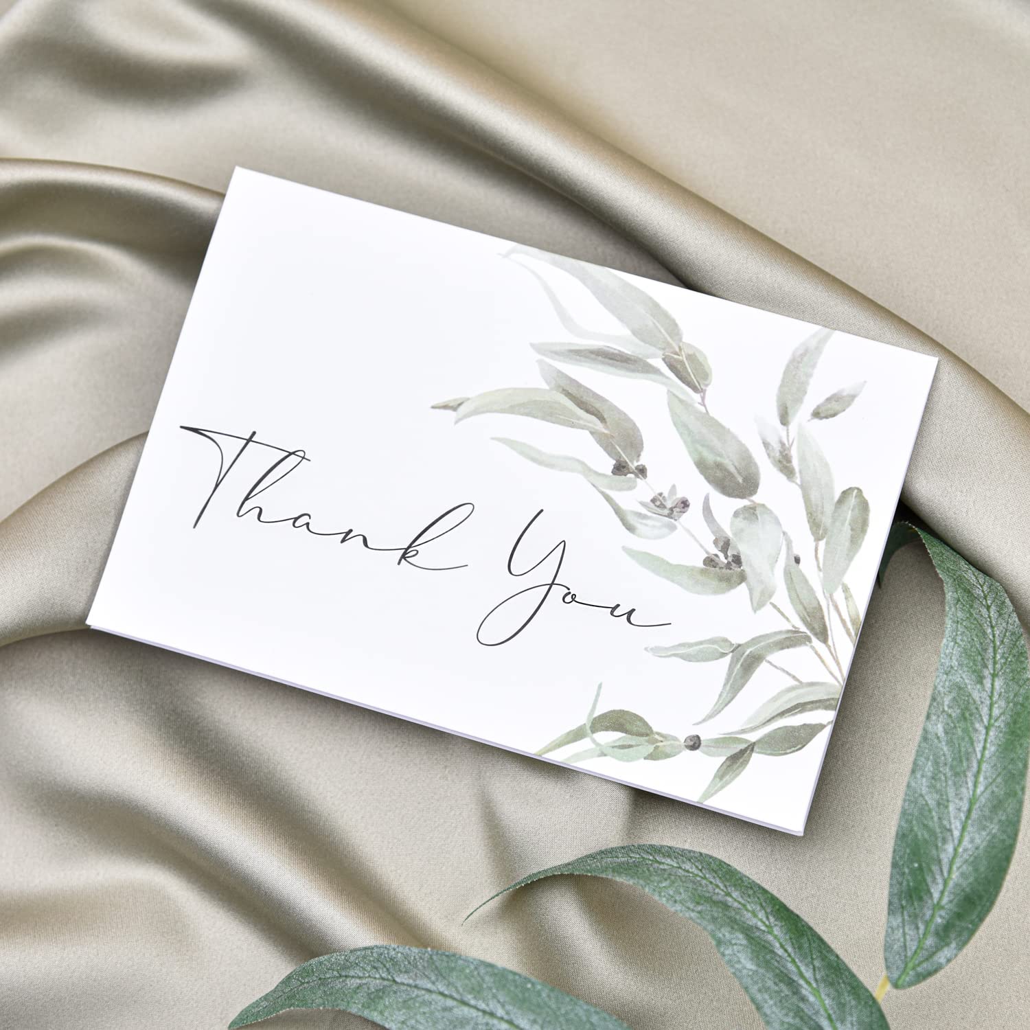 Crisky 50 Pack Greenery Thank You Greeting Cards with Envelopes & Stickers.6 Design Watercolor Greenery Greeting Cards Perfect for: Wedding/BabyShower/Birthday/Graduation. 4x6 Folded, Tented, Bulk