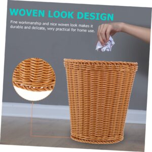 WOONEKY Rattan Trash Can, Brown, Open-Top, Plastic Material, 11" x 11" x 11"