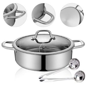 Xuthusman 304 Food Grade Stainless Steel Shabu Shabu Hot pot with Divider&Lid for Induction Cooktop Gas Stove Dual Sided Soup Cookware with 2 Soup Ladles (28cm)