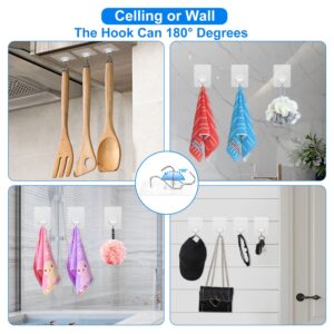 Adhesive Hooks Wall Hooks Strong Adhesive Hooks 13lbs Seamless Clear Transparent Hooks for Towel Loofah Bathrobe Coats Ceiling Hanger, Clearly Waterproof Hooks, 10 Pack. (2.36 * 3.15inch)