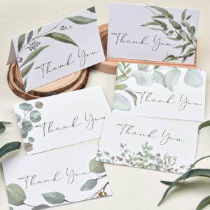 Crisky 50 Pack Greenery Thank You Greeting Cards with Envelopes & Stickers.6 Design Watercolor Greenery Greeting Cards Perfect for: Wedding/BabyShower/Birthday/Graduation. 4x6 Folded, Tented, Bulk