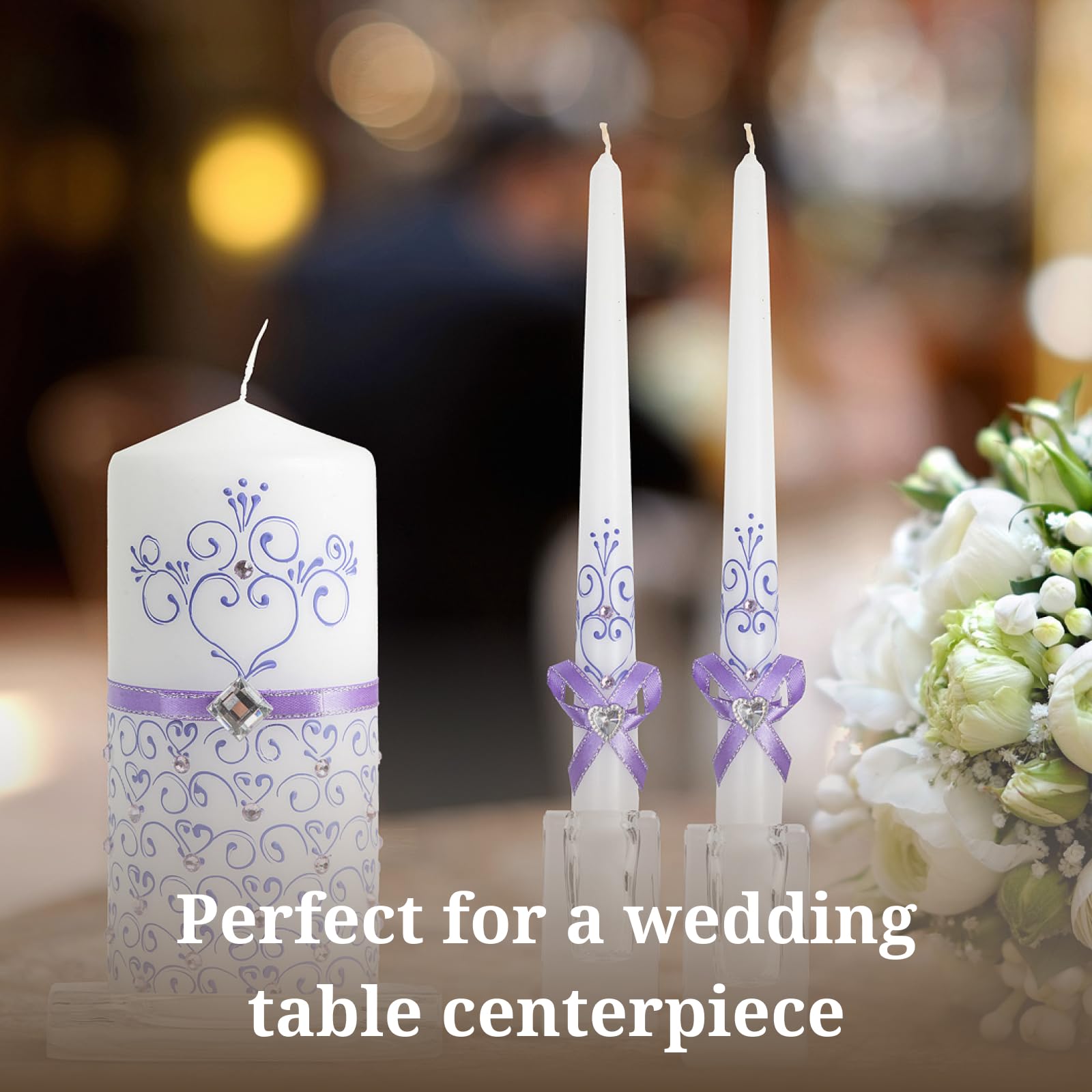 Wedding Candles for Ceremony Set Violet - Unity Candles Set of 3 Ceremonial Candles - 6" Pillar & 2 10" Tapers Wedding Candles velas matrimoniales