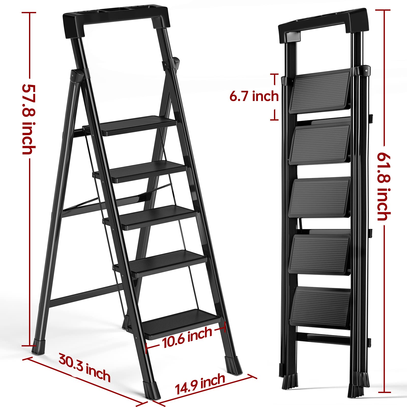 Shikha Step Ladder 5 Step, Folding Step Stool with Tool Tray Capacity 250 Lbs,Aluminum Lightweight Portable Step Stools for Adults,Capacity Ladder for Home Kitchen Library Office