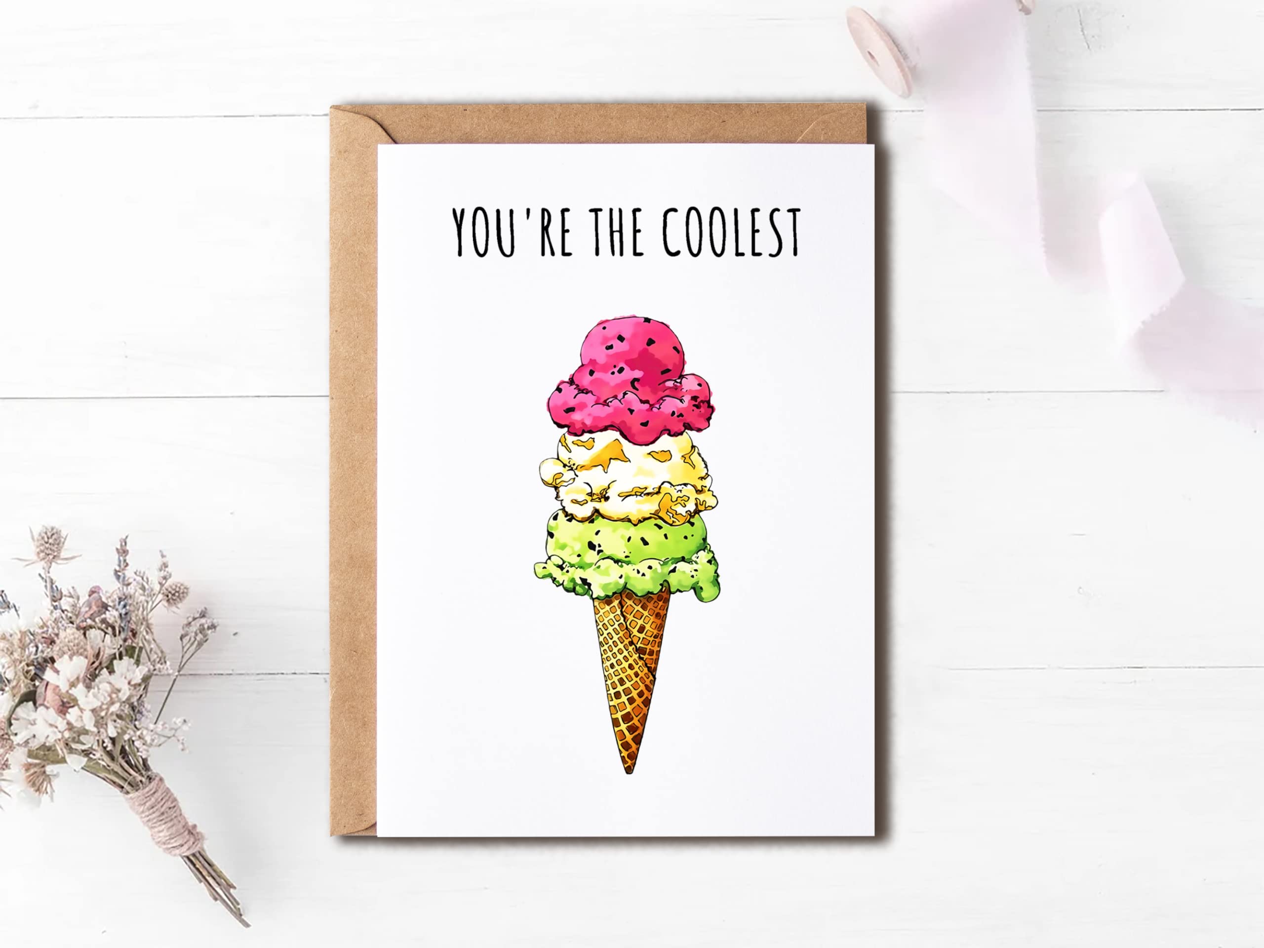 EdgarGifts You're The Coolest - Ice Cream Card - Love Card - Best Friend Card - Birthday Card - Cute Greeting Card - Cookie Card