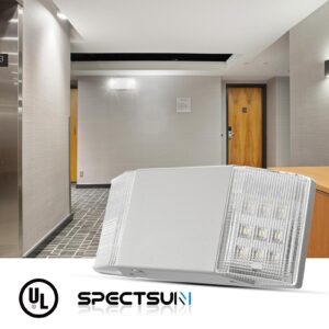 Spectsun 1 Packs Hardwired Emergency Exit Light Fixtures for Business, with Battery Backup, Two Head Adjustable LED Emergency Lighting, UL 924 Certified，AC 120/277V.