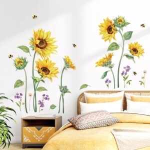 decalmile large sunflower wall decals flower grass wall stickers bedroom living room kitchen wall decor