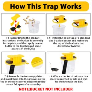 Mouse Trap Bucket,Bucket Lid Mouse Rat Trap, Reusable Humane Mouse Traps for Indoor Outdoor，Automatic Reset Bucket Lid Mouse Trap，5 Gallon Bucket Compatible（2 Pack cat Style）