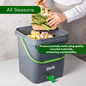 Biorfe Bokashi Indoor Compost Starter Kit All Seasons Bokashi Bran - Attractive Countertop Kitchen Odor Free Compost Bin - Composting Bucket Container with 2.2 lbs Organic Dry Bokashi Bran for Indoor